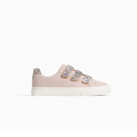 Zara Shoes Zara Girls Light Pink Sneakers W Glitter Straps Poshmark